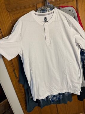 Weatherproof White Short-Sleeve Henley Tee with Button Placket